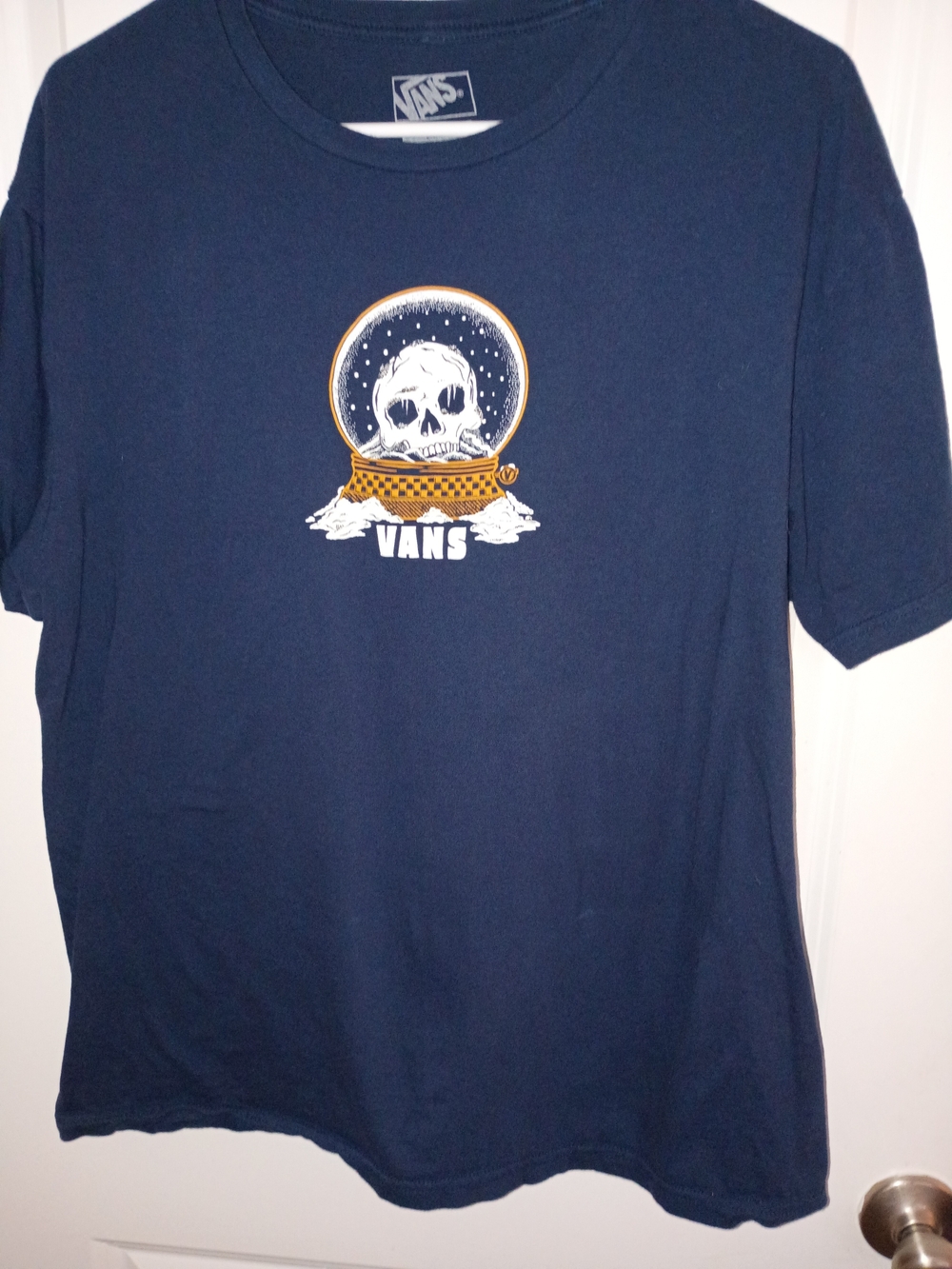 Vans Navy Short Sleeve Tee with Skull Snow Globe Graphic